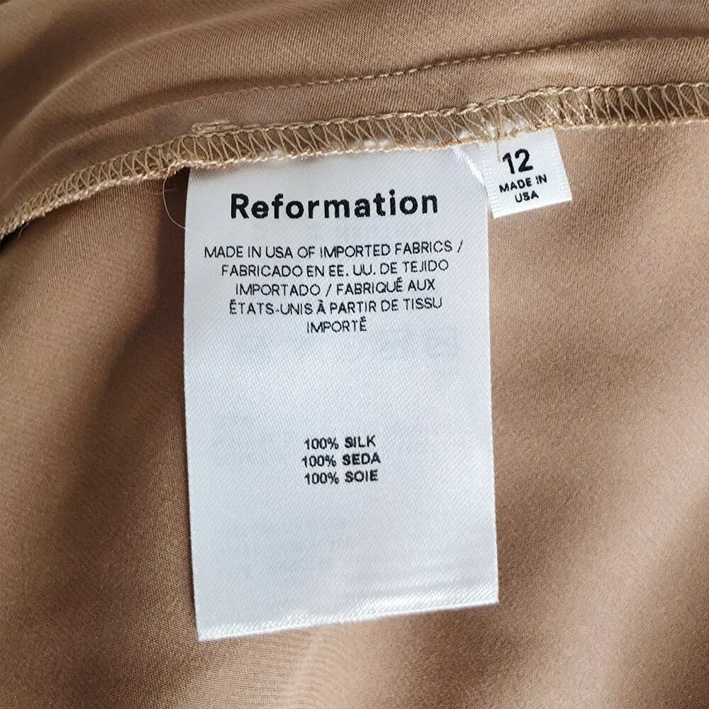 Reformation Casette Midi Dress Croissant Brown Silk Cowl Neck Size‎ 12 NWT